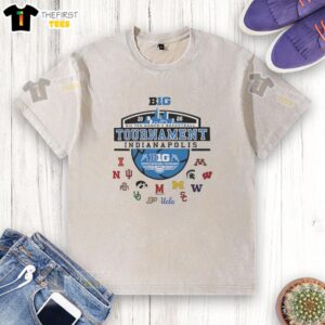 Premium 2026 Big Ten Women's Basketball Tournament washed t-shirt featuring Indianapolis skyline design.