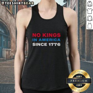 Premium Jamie Lee Curtis tank top featuring 'No Kings in America Since 1776' design for stylish casual wear.