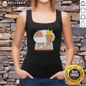 Graphic tank top featuring Pikachu using Flash, perfect for Pokmon fans and casual wear. Nice Pikachu design.
