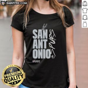 Alt Text: Official San Antonio Spurs Playoff Logo Ladies Tee featuring bold team logo on a stylish women's t-shirt design.