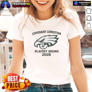 Premium Philadelphia Eagles Covenant Christian Playoff Bound 2026 Ladies Tee featuring vibrant team colors and logo.