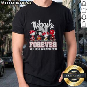 Alt Text: Pretty Peanuts Characters X Nebraska Cornhuskers NFL Forever Not Just When We Win T-Shirt design featuring Charlie Brown.