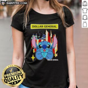 Alt Text: Cute Stitch-Like Dollar General USA Flag Ladies Tee featuring a stylish design perfect for patriotic occasions.