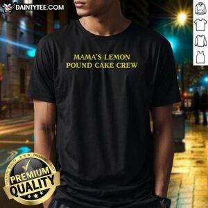 Alt Text: Stylish Nice Mama's Lemon Pound Cake Crew T-Shirt featuring a vibrant lemon graphic and comfortable fit for casual wear.