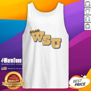 Gold tank top with 'Good Wichita State Est 1895' design, perfect for fans of Wichita State University apparel.