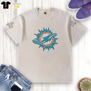 Alt Text: Original Miami Dolphins Rivet Logo Washed T-Shirt featuring a vintage design in vibrant team colors.