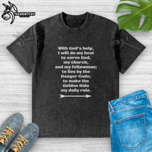 Original washed t-shirt featuring 'With God's Help I Do My Best' message, perfect for serving God, church, and community.