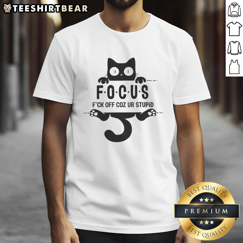 premium-black-cat-focus-fuck-off-coz-ur-stupid-t-shirt Premium Black Cat 'Fuck Off Coz Ur Stupid' T-Shirt featuring a playful cat design, perfect for cat lovers and humor enthusiasts.