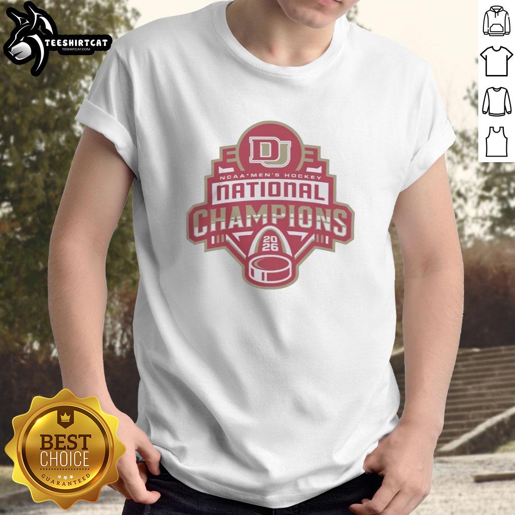 premium-denver-pioneers-ncaa-hockey-champions-2026-t-shirt Alt Text: Premium Denver Pioneers NCAA Hockey Champions 2026 T-Shirt featuring team colors and logo, perfect for fans.