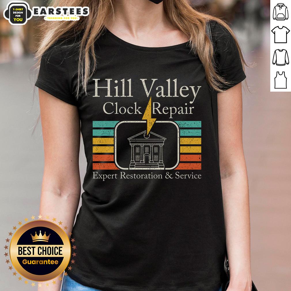 premium-hill-valley-clock-repair-ladies-tee Premium Hill Valley Clock Repair Ladies Tee featuring a stylish design perfect for fans of classic movie memorabilia.