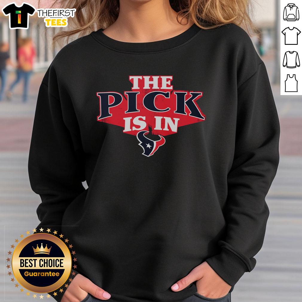 premium-houston-texans-pick-is-in-sweatshirt Premium Houston Texans Pick Is In Sweatshirt in navy blue, perfect for fans showing team spirit on game day.