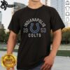 Alt Text: Premium Indianapolis Colts Heritage Print T-Shirt featuring team colors and logo, perfect for Colts fans and collectors.
