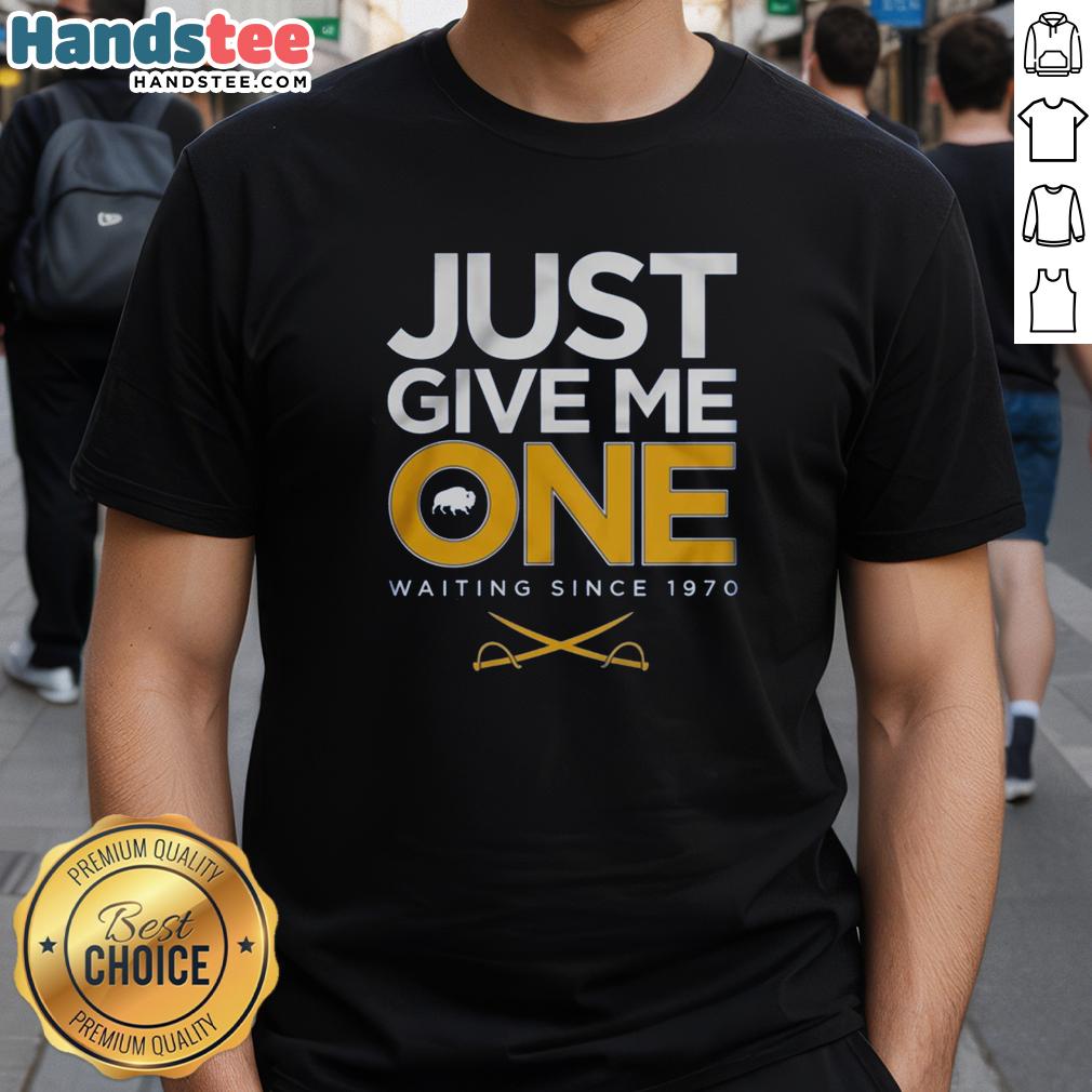 premium-just-give-me-one-hockey-waiting-since-1970-t-shirt-1 Premium Just Give Me One Hockey T-Shirt, celebrating hockey fans since 1970, perfect for casual wear and game day.