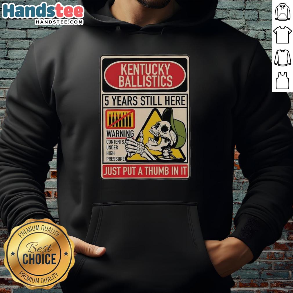 premium-kb-5-years-still-here-just-put-a-thumb-in-it-anniversary-hoodie Premium KB Anniversary Hoodie featuring '5 Years Still Here, Just Put a Thumb In It' design for stylish celebration.