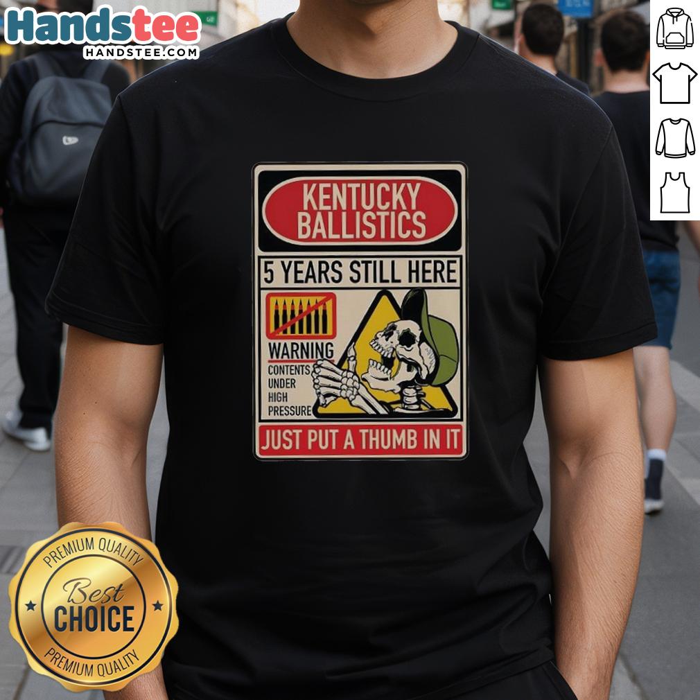 premium-kb-5-years-still-here-just-put-a-thumb-in-it-anniversary-t-shirt-1 Premium Kb 5 Years Anniversary T-Shirt featuring a fun thumb-in-it design for celebrating milestones in style.