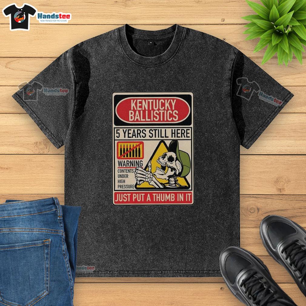 premium-kb-5-years-still-here-just-put-a-thumb-in-it-anniversary-washed-t-shirt Premium KB 5 Years Anniversary Washed T-Shirt featuring a playful design with a thumb print illustration.