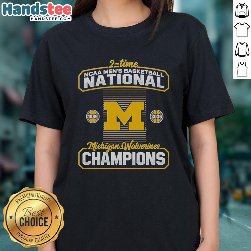premium-michigan-wolverines-2-time-ncaa-mens-basketball-national-champions-2026-ladies-tee Alt Text: Premium Michigan Wolverines 2-Time NCAA Men's Basketball National Champions 2026 Ladies Tee in stylish design