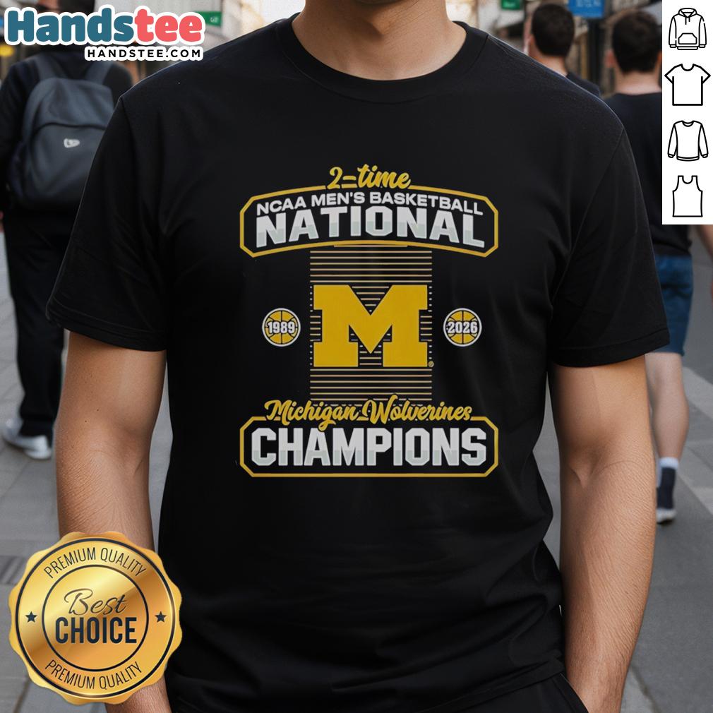 premium-michigan-wolverines-2-time-ncaa-mens-basketball-national-champions-2026-t-shirt Premium Michigan Wolverines 2-Time NCAA Men's Basketball National Champions 2026 T-Shirt, featuring team colors and logo.