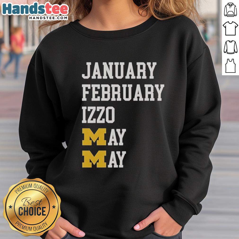 premium-michigan-wolverines-january-february-izzo-may-sweatshirt Alt Text: Premium Michigan Wolverines January February Izzo May Sweatshirt in navy blue, perfect for fans and chilly weather.