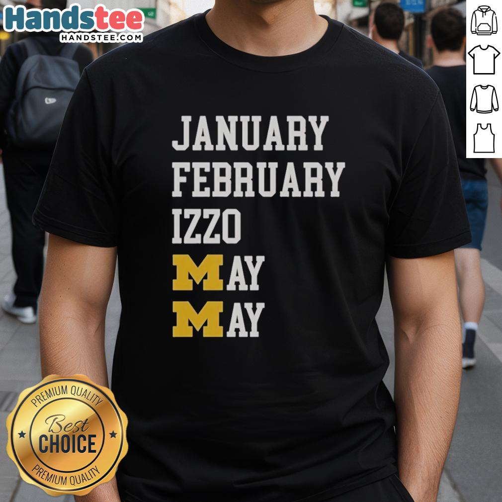 premium-michigan-wolverines-january-february-izzo-may-t-shirt Premium Michigan Wolverines T-Shirt for January February Izzo May featuring team colors and logo, perfect for fans.