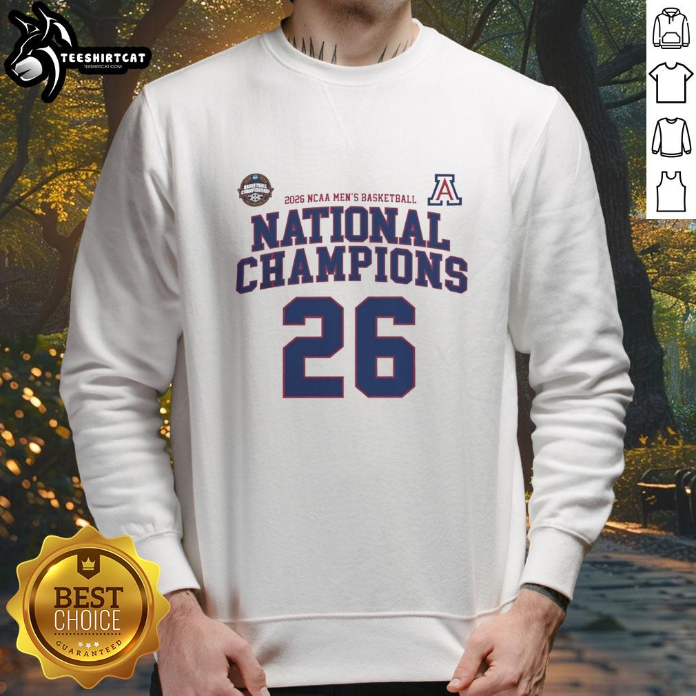 premium-ncaa-division-i-mens-basketball-arizona-26-national-champions-sweatshirt Premium NCAA Division I Men's Basketball Arizona 26 National Champions Sweatshirt in blue featuring team logo and championship details.