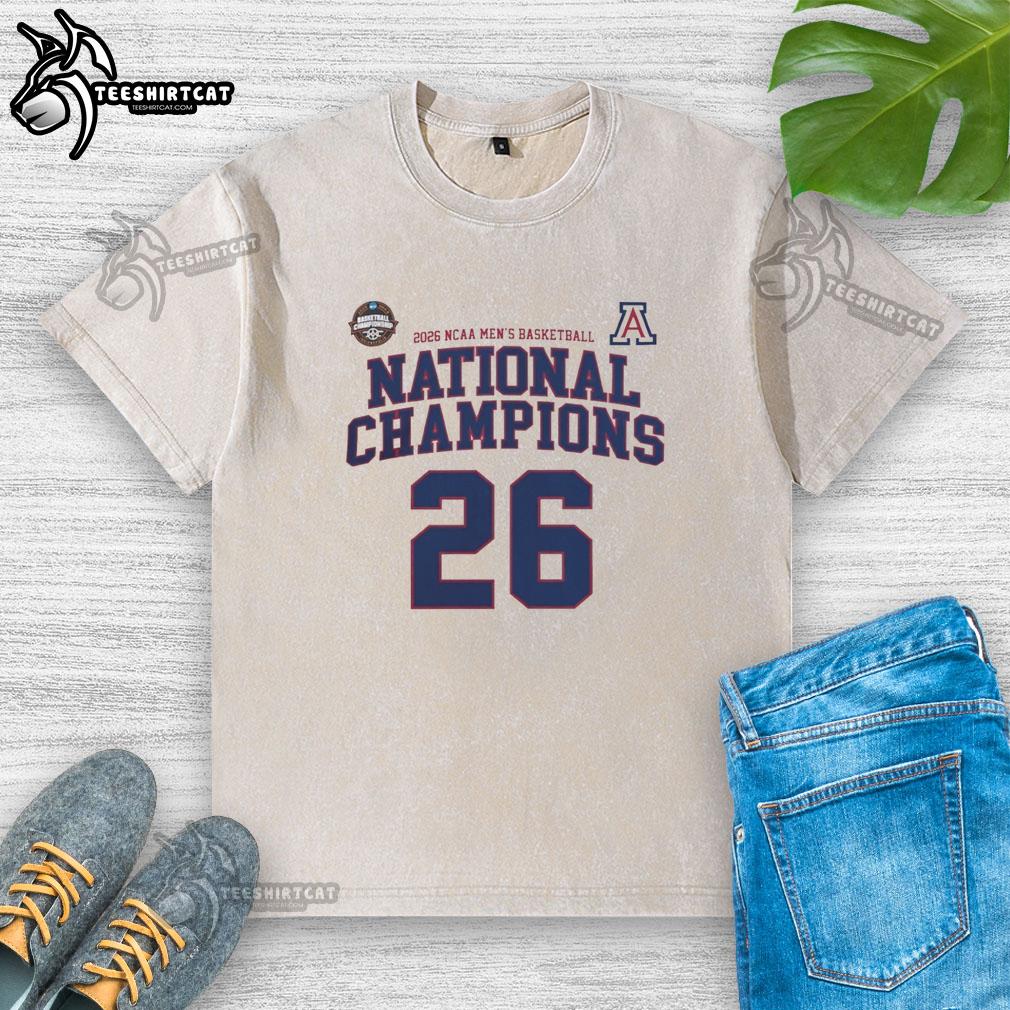 premium-ncaa-division-i-mens-basketball-arizona-26-national-champions-washed-t-shirt Premium NCAA Division I Men's Basketball Arizona 26 National Champions washed t-shirt, featuring team colors and logo.