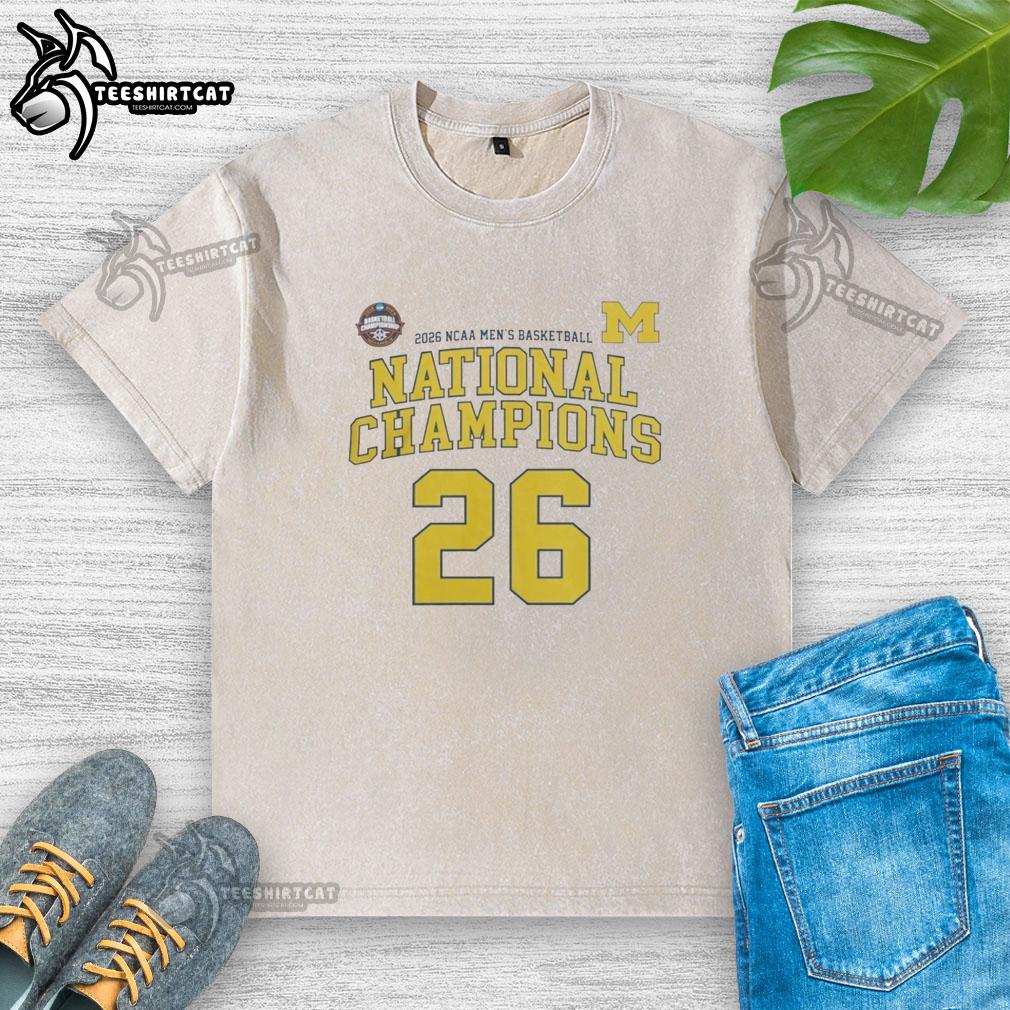 premium-ncaa-division-i-mens-basketball-michigan-26-national-champions-washed-t-shirt Premium NCAA Division I Men's Basketball Michigan 26 National Champions washed t-shirt displayed on a neutral background.