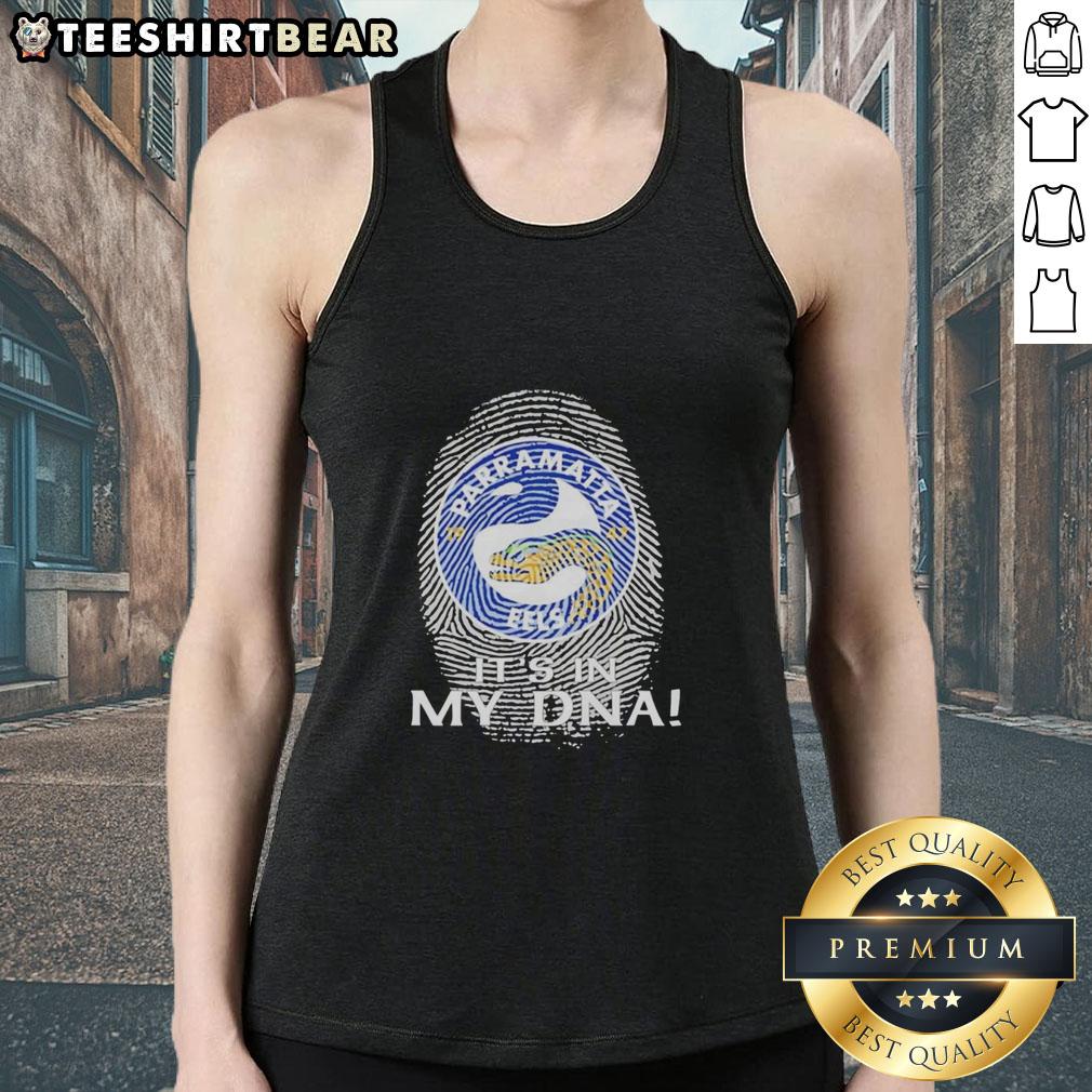 premium-parramatta-eels-rugby-its-in-my-dna-fingerprint-tank-top Premium Parramatta Eels Rugby tank top featuring 'It's In My DNA' design, perfect for fans and casual wear.