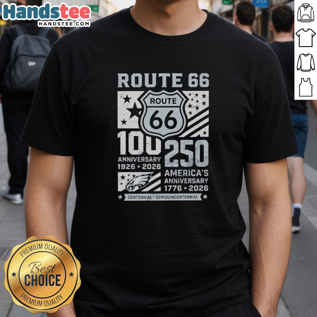 premium-philadelphia-eagles-route-66-centennial-100th-anniversary-1926-2026-250th-america-anniversary-t-shirt-1 Premium Philadelphia Eagles 100th Anniversary T-Shirt celebrating 250th America Anniversary, Route 66 design, 1926-2026.
