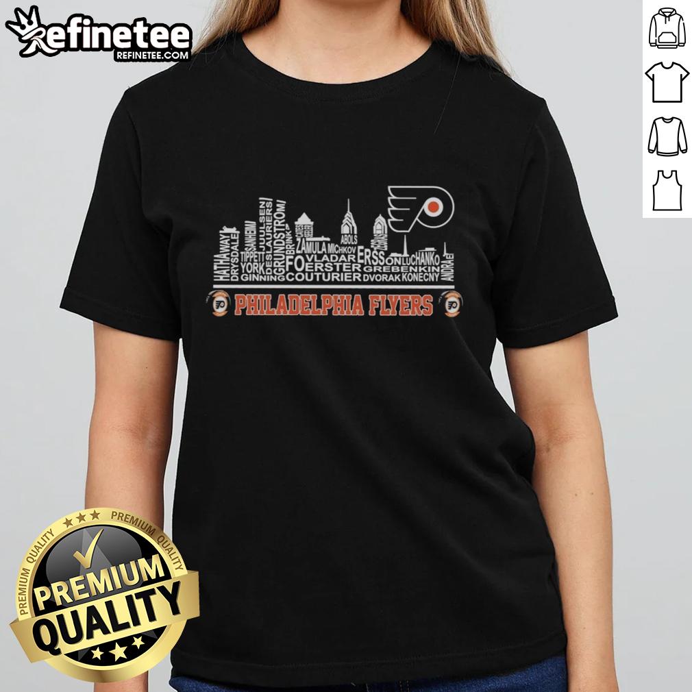 premium-philadelphia-flyers-x-skyline-city-name-player-ladies-tee Alt Text: Premium Philadelphia Flyers X Skyline City Name Player Ladies Tee featuring vibrant team colors and stylish design.