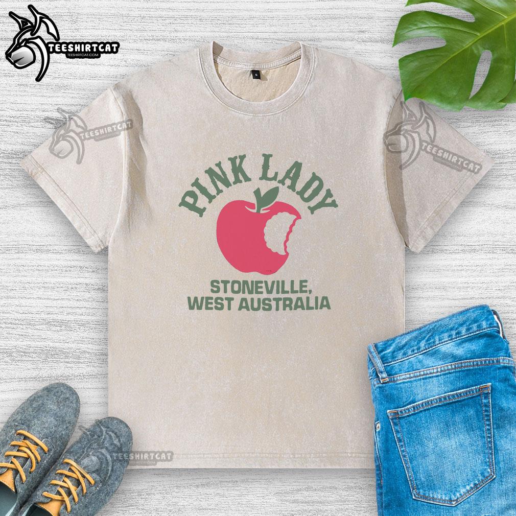 premium-pink-lady-apple-stoneville-west-australia-washed-t-shirt Alt Text: Premium Pink Lady Apple washed t-shirt from Stoneville, West Australia, featuring a stylish design and comfortable fit.