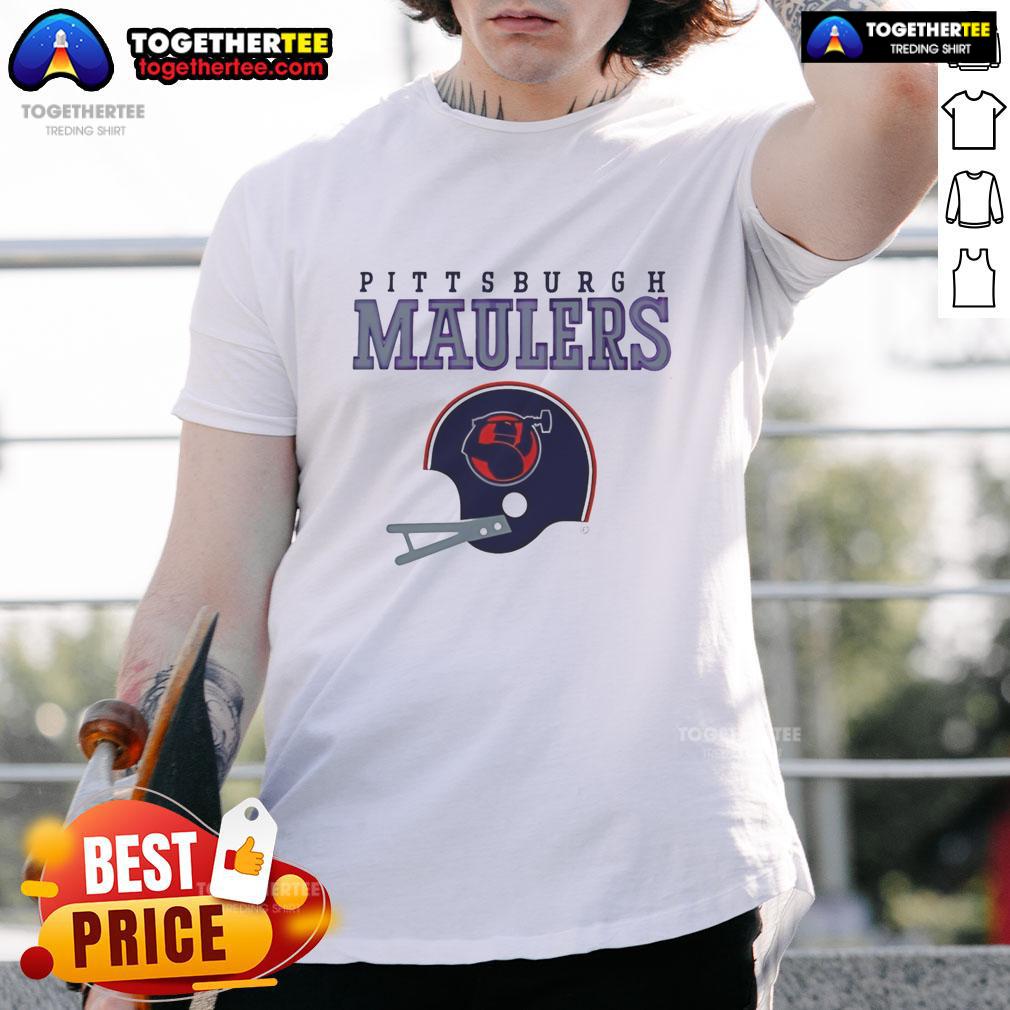 Premium Pittsburgh Maulers Usfl Helmet And Wordmark T Shirt Alt Text: Premium Pittsburgh Maulers USFL helmet and wordmark t-shirt showcasing team pride and style for fans.
