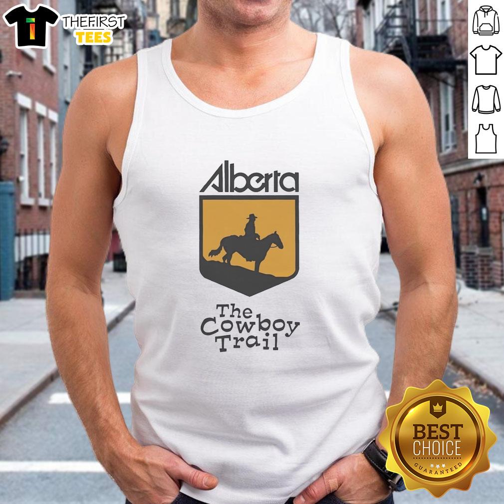 pretty-alberta-the-cowboy-trail-logo-tank-top Pretty Alberta Cowboy Trail logo tank top featuring a stylish design ideal for outdoor enthusiasts and Alberta fans.