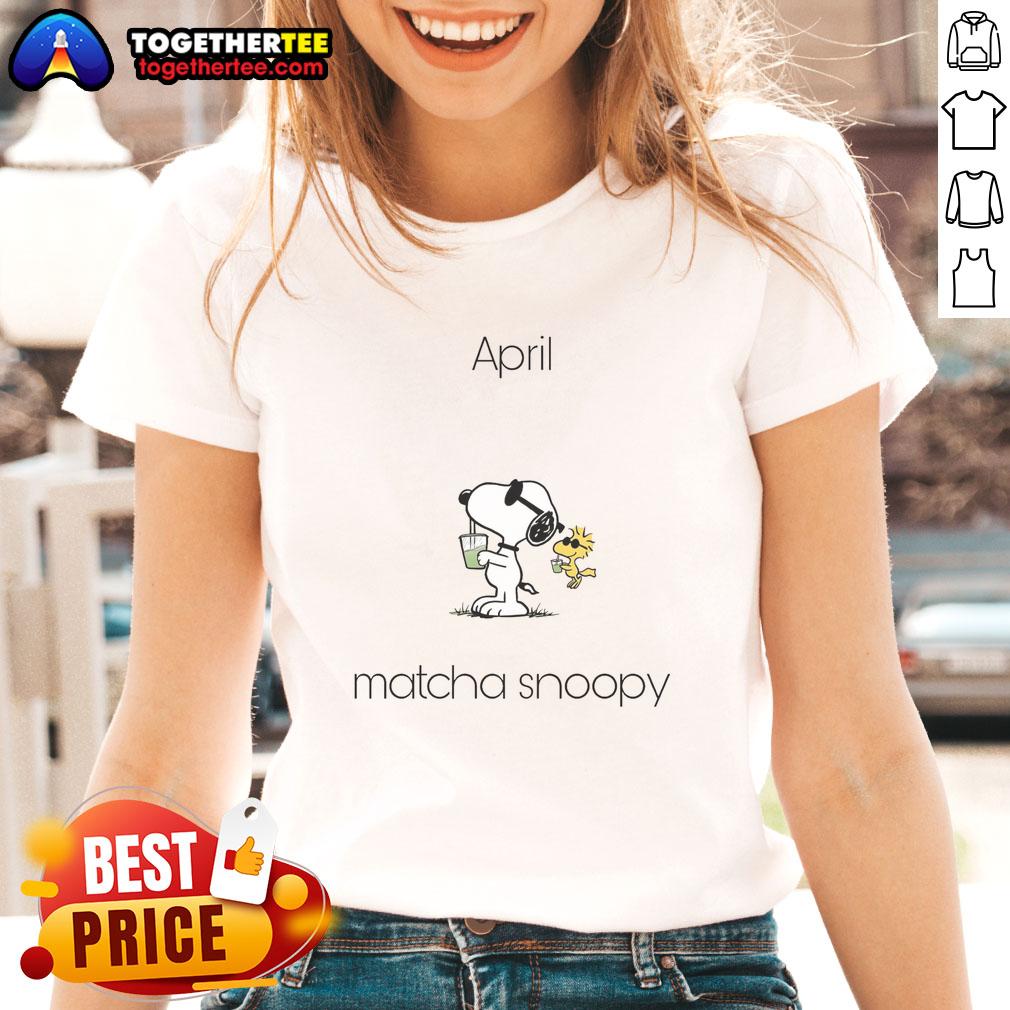 Pretty April Matcha Snoopy Woodstock Ladies Tee Pretty April Matcha Snoopy Woodstock Ladies Tee featuring a vibrant design of Snoopy and Woodstock in spring colors.