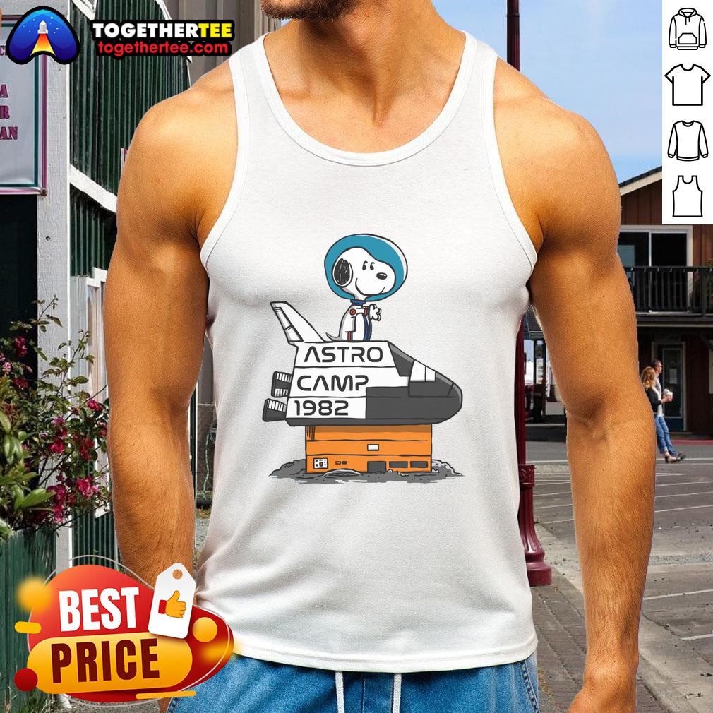 Pretty Astro Camp 1982 Snoopy Tank Top 1982 Snoopy tank top featuring a colorful Pretty Astro Camp design, perfect for vintage fashion enthusiasts.