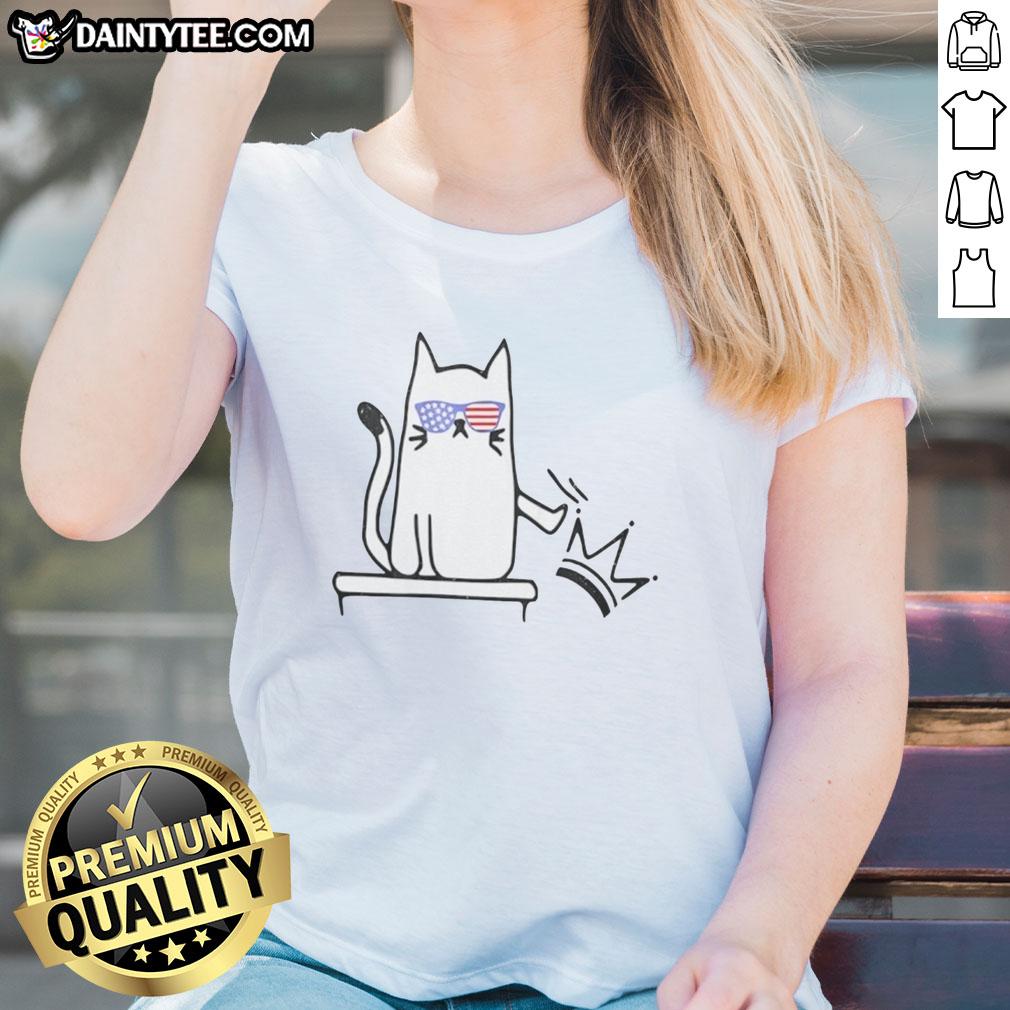 pretty-cat-no-kings-in-america-political-cat-ladies-tee Alt Text: Cute cat graphic on 'No Kings in America' tee for political cat ladies, combining humor and style in a trendy design.