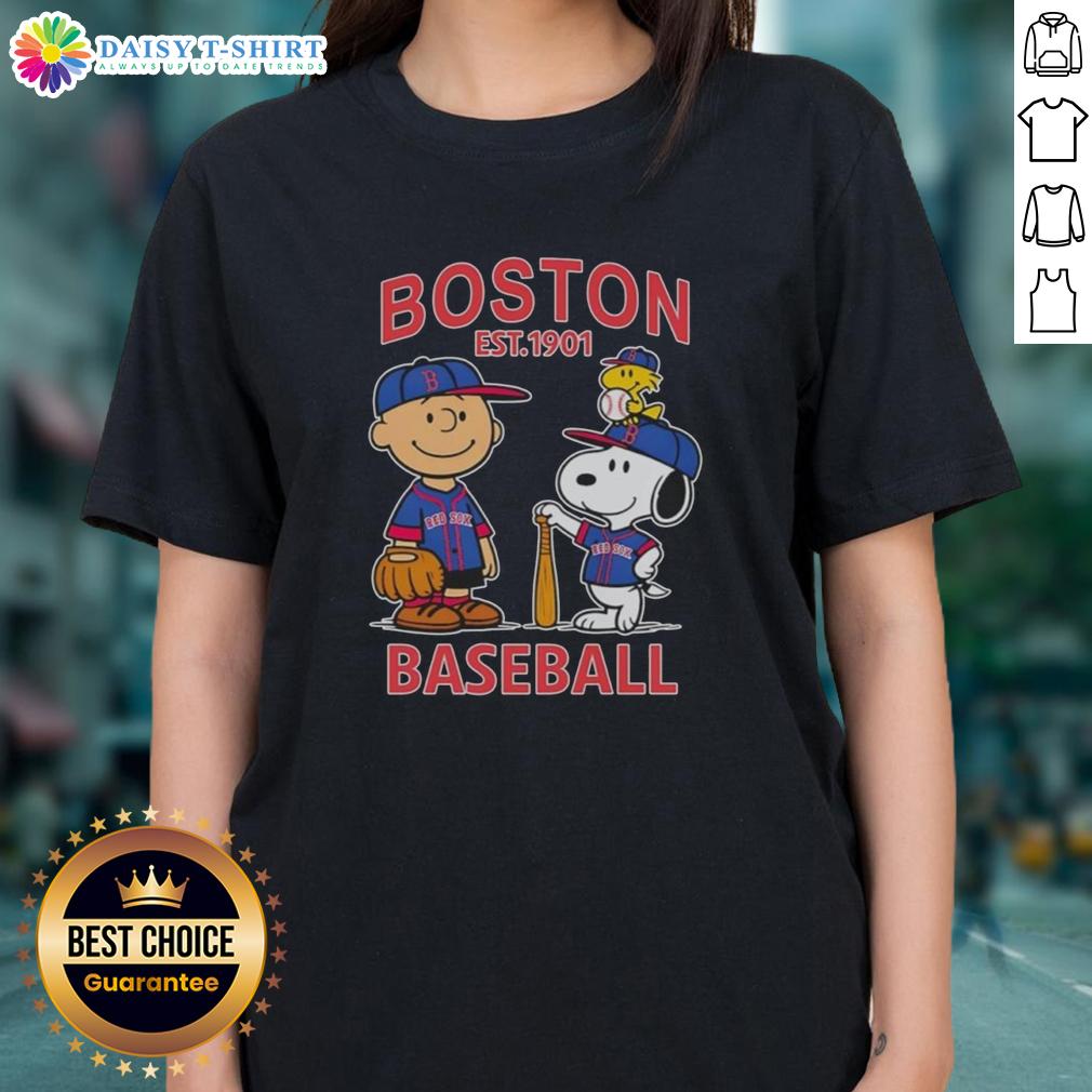 Pretty Charlie Brown And Snoopy X Boston Red Sox Basketball Est 1901 Ladies Tee Pretty Charlie Brown and Snoopy Boston Red Sox basketball ladies tee, established 1901, showcasing playful cartoon design.
