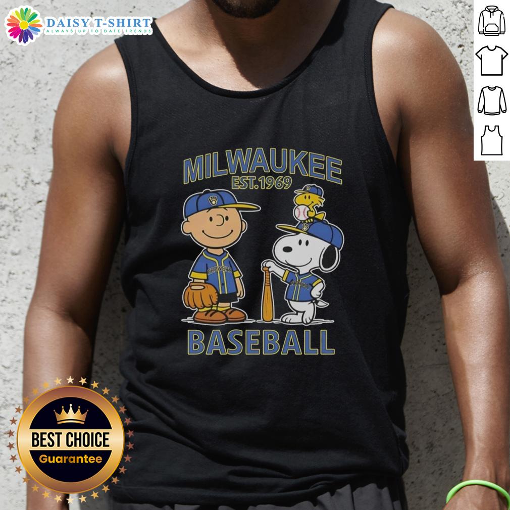 Pretty Charlie Brown And Snoopy X Milwaukee Brewers Basketball Est 1969 Tank Top Pretty Charlie Brown and Snoopy X Milwaukee Brewers basketball tank top, established 1969, showcasing playful design.