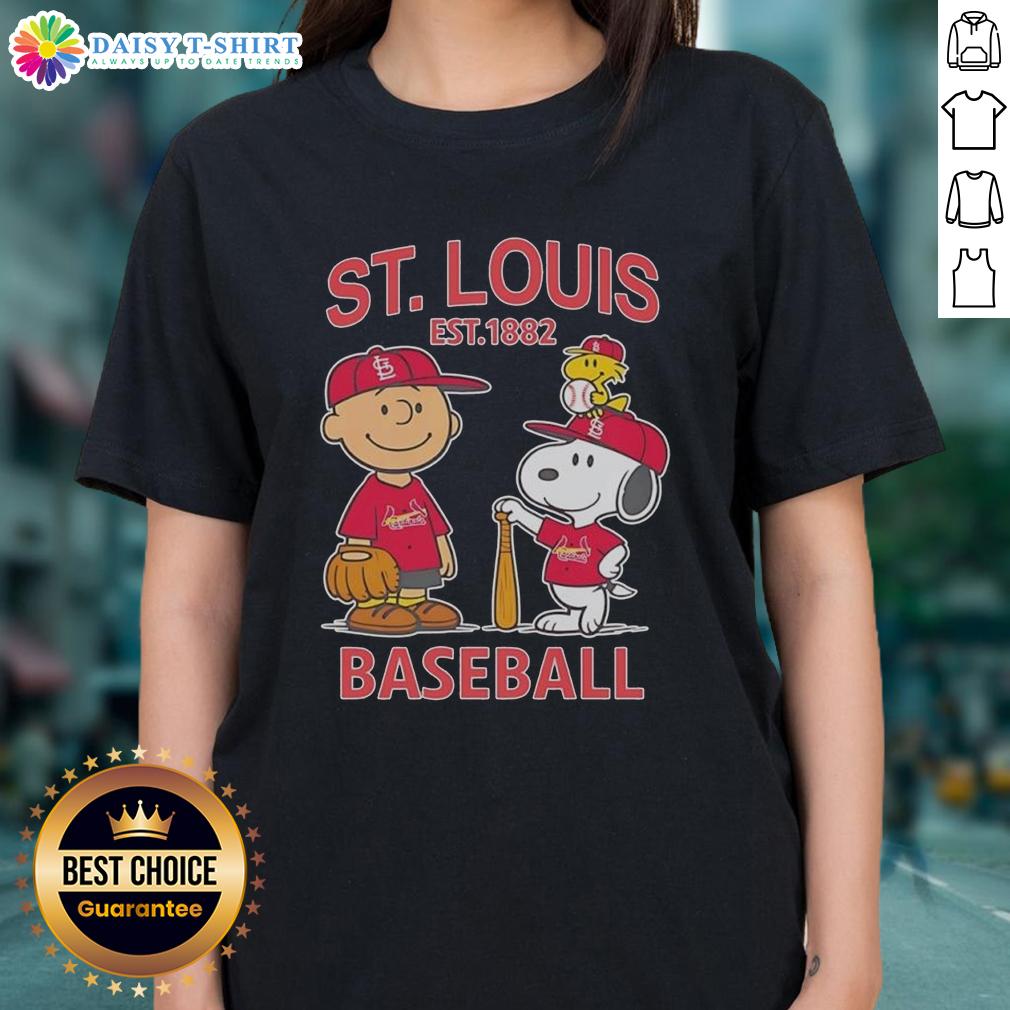 Pretty Charlie Brown And Snoopy X St. Louis Cardinals Basketball Est 1882 Ladies-Tee Pretty Charlie Brown and Snoopy St. Louis Cardinals Basketball tee for ladies, established 1882, featuring vibrant graphics.