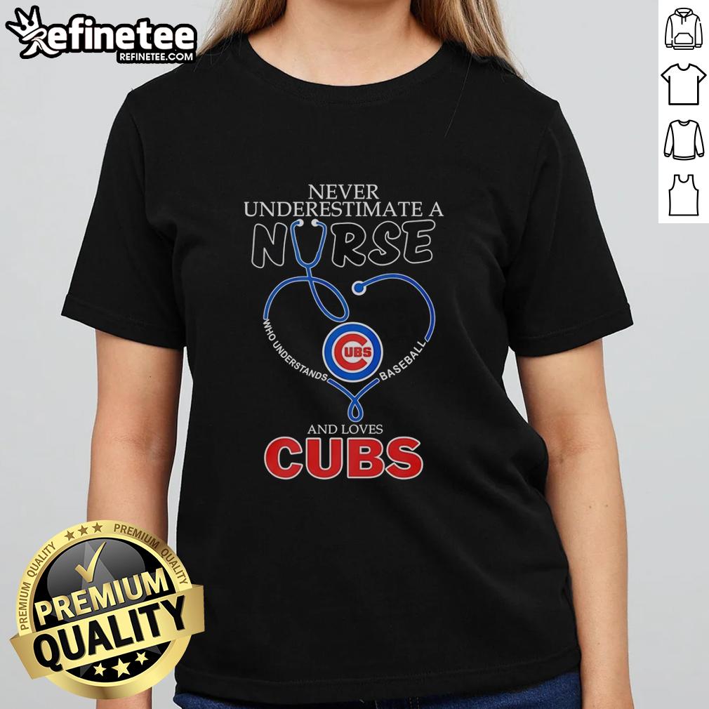 pretty-chicago-cubs-never-underestimate-a-nurse-who-understands-baseball-and-love-cubs-ladies-tee Pretty Chicago Cubs ladies tee featuring 'Never Underestimate a Nurse Who Understands Baseball' design.