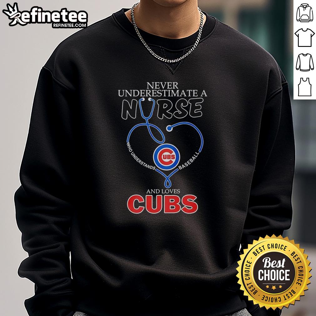 pretty-chicago-cubs-never-underestimate-a-nurse-who-understands-baseball-and-love-cubs-sweatshirt Alt Text: Cozy Chicago Cubs sweatshirt with Never Underestimate a Nurse Who Understands Baseball design, perfect for fans.