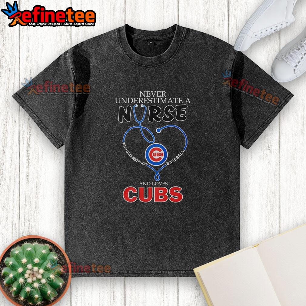 pretty-chicago-cubs-never-underestimate-a-nurse-who-understands-baseball-and-love-cubs-washed-t-shirt Alt Text: Pretty Chicago Cubs washed t-shirt with 'Never Underestimate a Nurse Who Understands Baseball' design