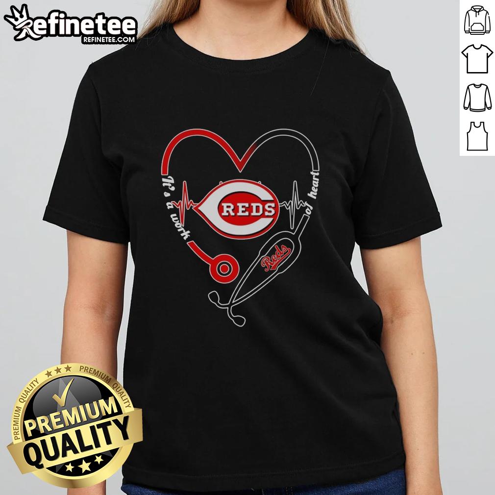 pretty-cincinnati-reds-heart-and-soul-its-a-work-of-heart-stethoscope-and-heartbeat-shape-ladies-tee Pretty Cincinnati Reds heart and soul tee with stethoscope and heartbeat design for ladies, showcasing team spirit.