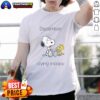 Alt Text: Pretty December Crying Snoopy and Woodstock T-Shirt featuring a festive design for holiday cheer.
