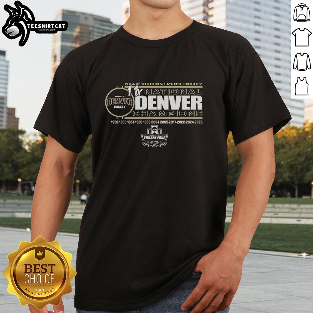 pretty-denver-pioneers-11-time-ncaa-frozen-four-mens-ice-hockey-national-champions-t-shirt Pretty Denver Pioneers 11-Time NCAA Frozen Four Men's Ice Hockey National Champions T-Shirt design in vibrant colors.