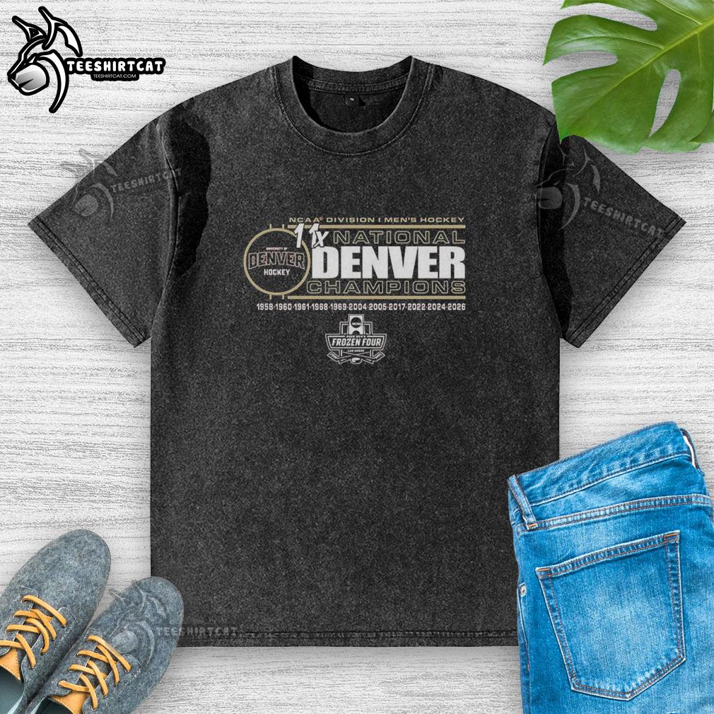 pretty-denver-pioneers-11-time-ncaa-frozen-four-mens-ice-hockey-national-champions-washed-t-shirt Pretty Denver Pioneers 11-Time NCAA Frozen Four Men's Ice Hockey National Champions washed t-shirt design.