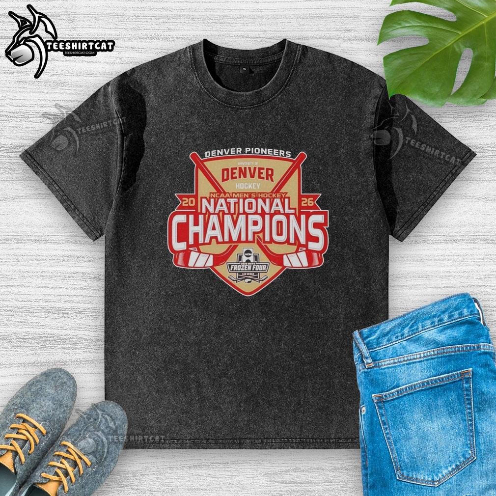 pretty-denver-pioneers-2026-ncaa-frozen-four-mens-ice-hockey-national-champions-washed-t-shirt Alt Text: Denver Pioneers 2026 NCAA Frozen Four Men's Ice Hockey National Champions washed t-shirt in vibrant colors.