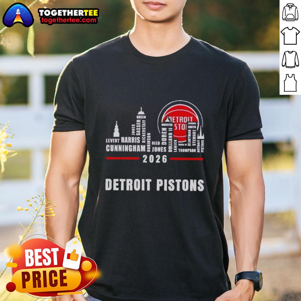 Pretty Detroit Pistons 2026 Greatest Of All Time Players City Skyline T Shirt Stylish Detroit Pistons 2026 GOAT players T-shirt featuring a vibrant city skyline design.