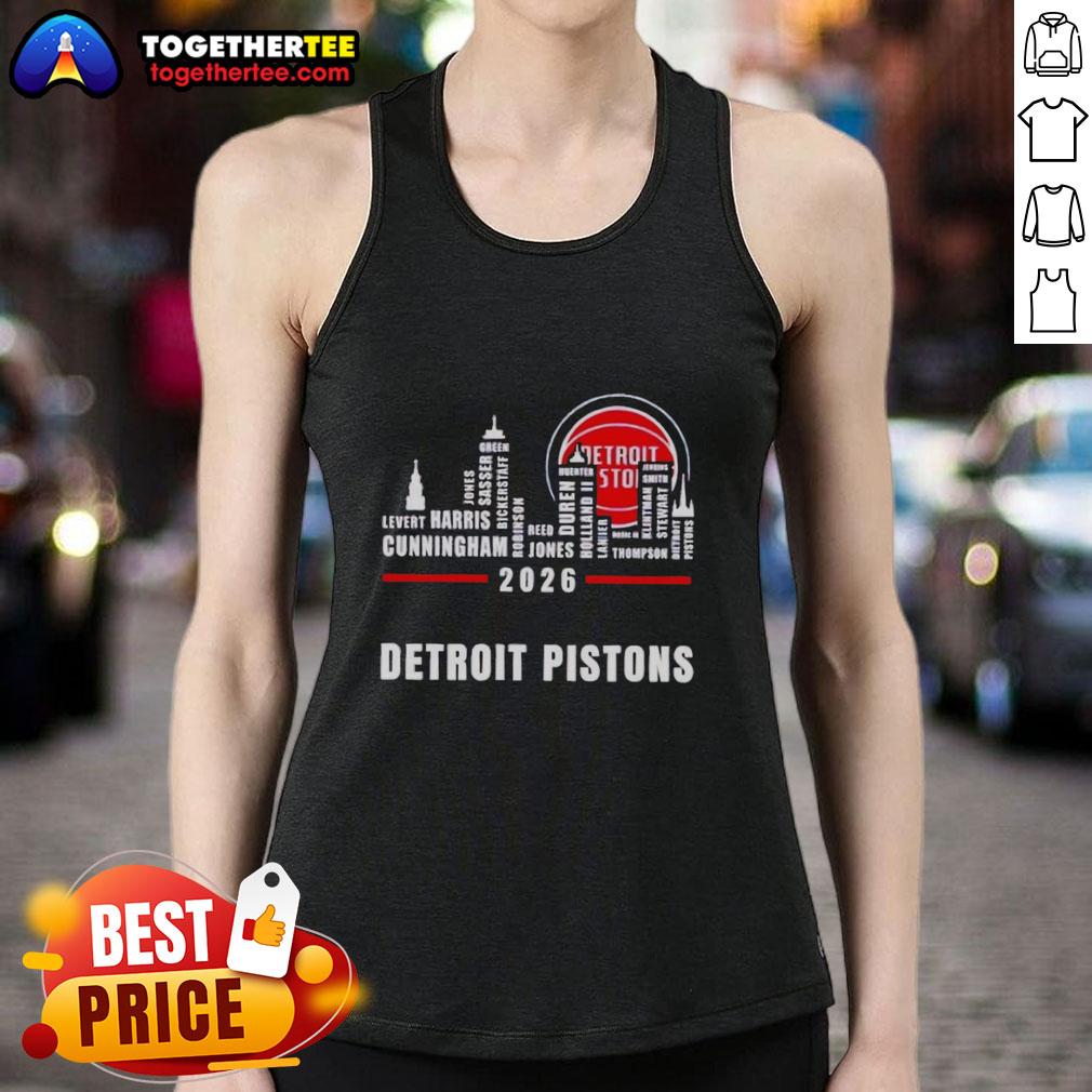Pretty Detroit Pistons 2026 Greatest Of All Time Players City Skyline Tank Top Pretty Detroit Pistons 2026 tank top featuring greatest of all time players against a city skyline backdrop.