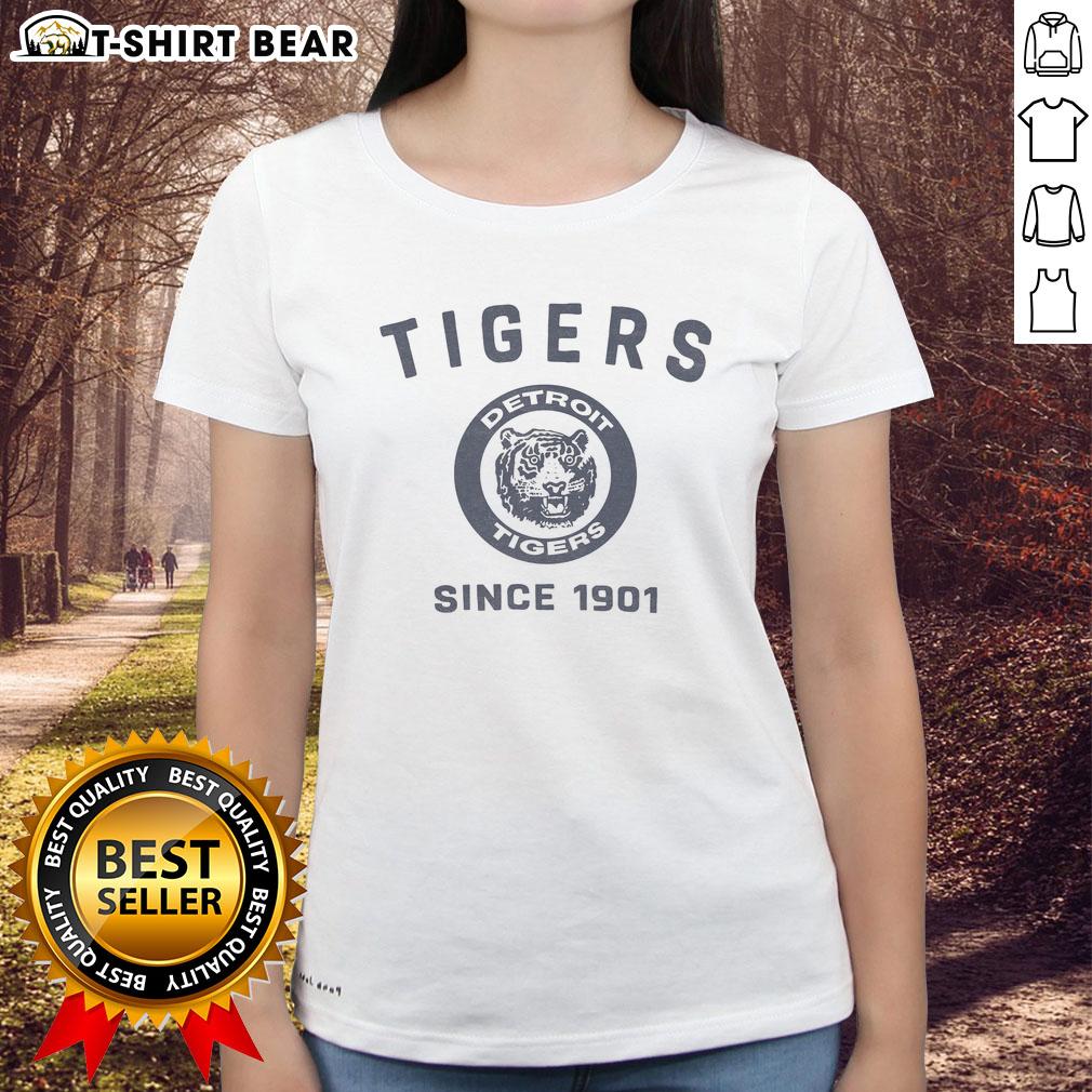 Pretty Detroit Tigers Cooperstown Duster Ladies Tee Alt Text: Pretty Detroit Tigers Cooperstown Duster Ladies Tee featuring vibrant team colors and stylish design for female fans.